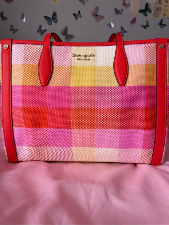 kate spade Handbags - kate spade Pink, Orange & Yellow plaid Canvas Tote
